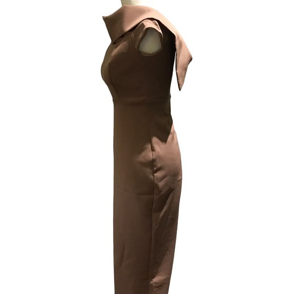 Rubber Ducky production Off-the-Shoulder neckline wrap Gown long dress Sz S Tan - Picture 5 of 10
